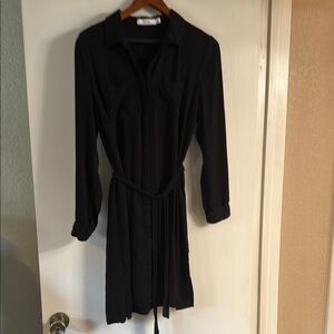 JustFab ButtonUp Black Women's Belted Dress Long Sleeve Size XL